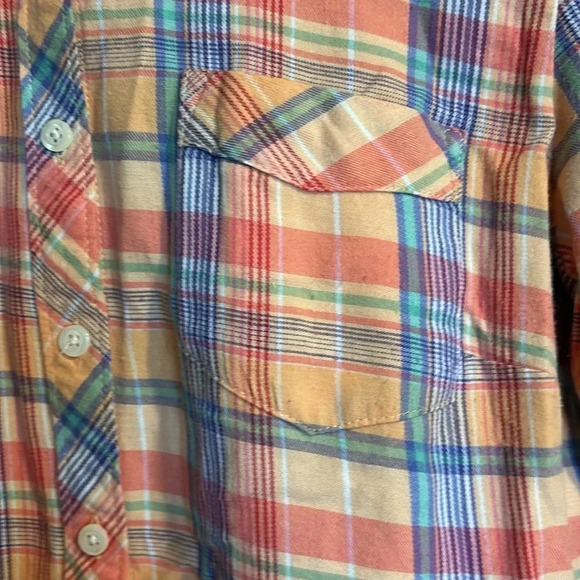 Eddie Bauer women’s orange plaid button down shirt size medium - Picture 3 of 8